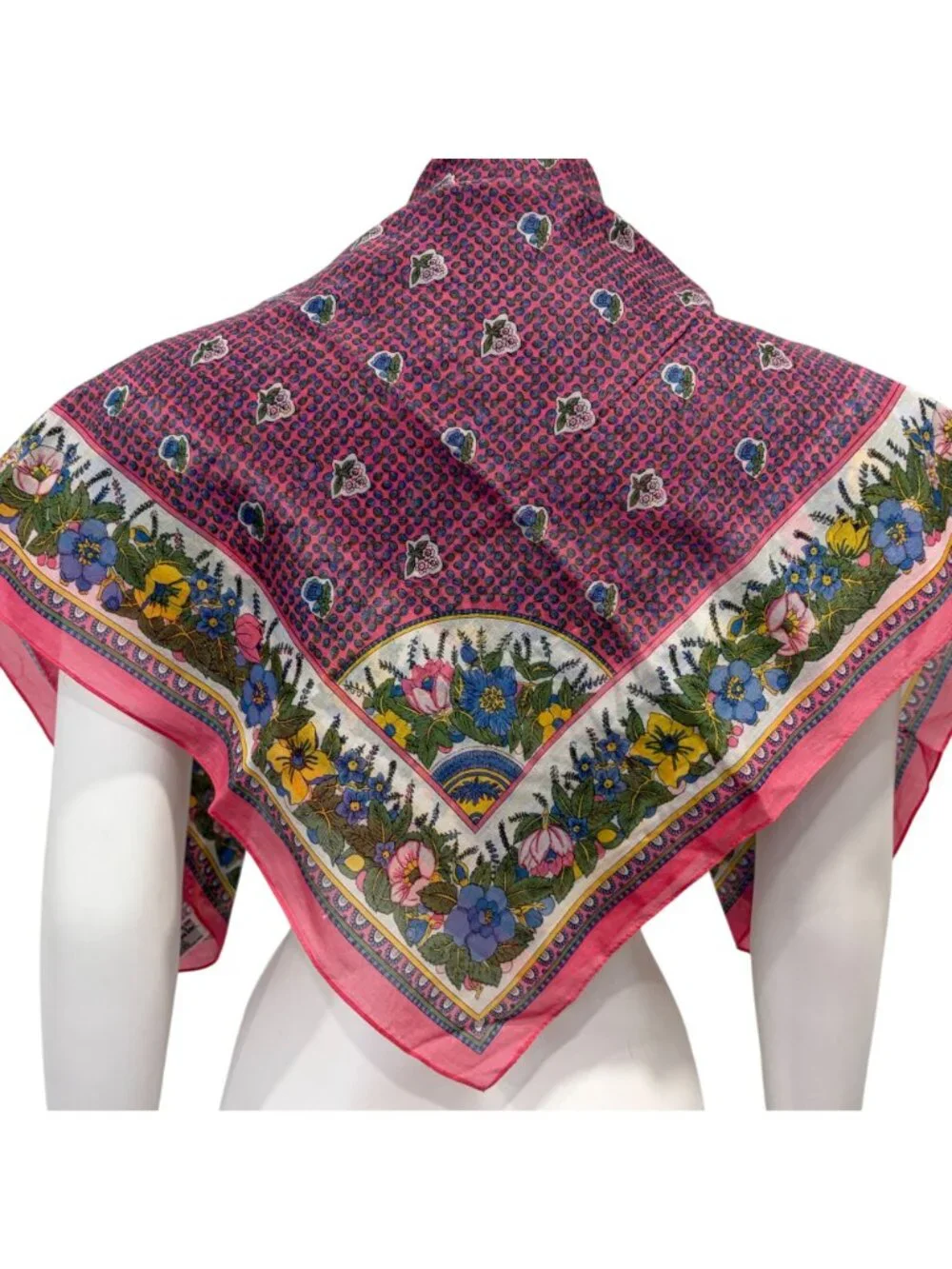 Vintage 1988 Ginnie Johansen Floral Cotton Scarf Square Pink Made In Japan